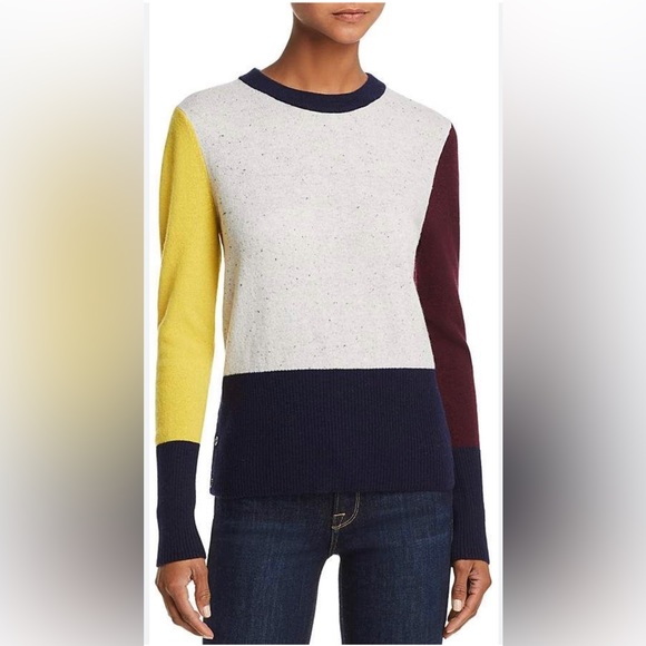 Aqua cashmere color block sweater size small - Picture 1 of 6